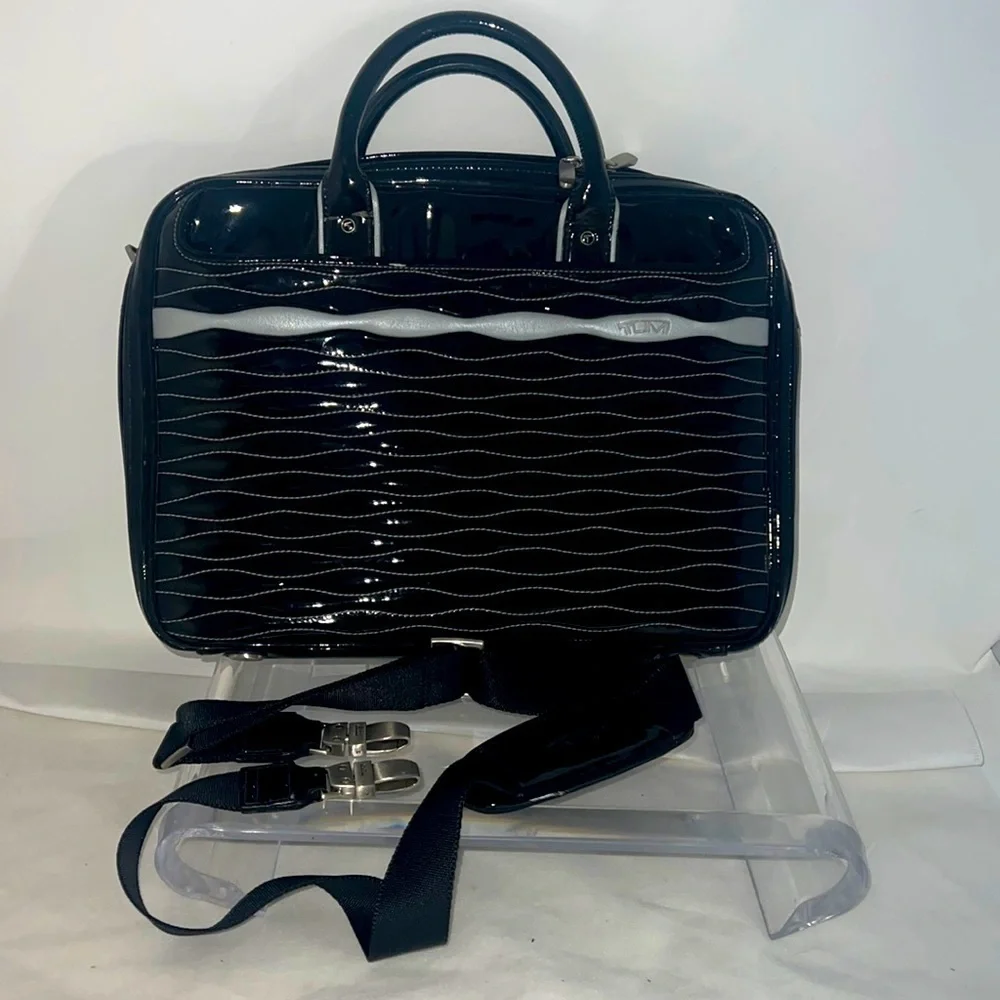 Tumi Black Patent Leather Laptop Shoulder Bag